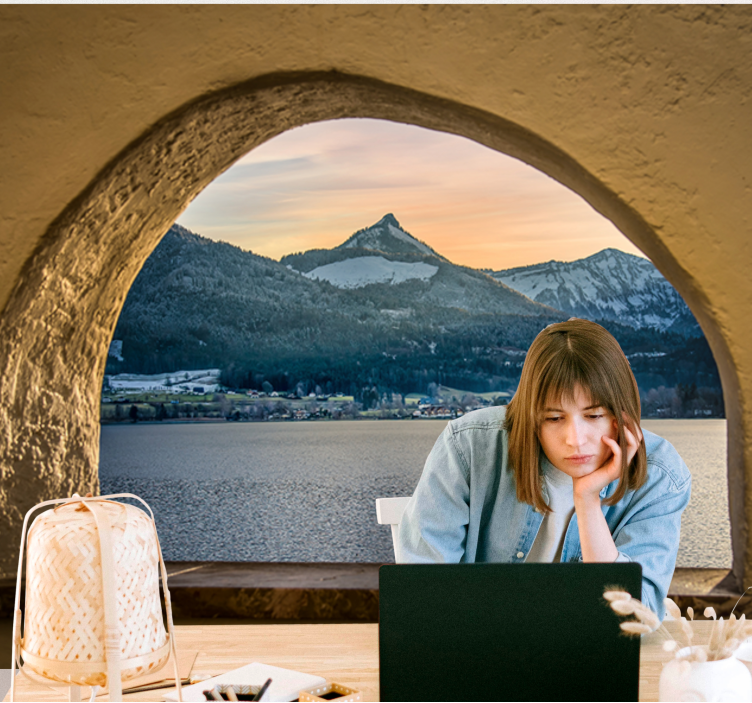Papel pintado paisaje vista del lago alpino - TenVinilo
