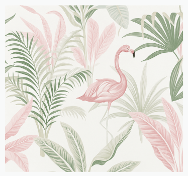 Mural pared salón oasis tropical de flamencos - TenVinilo