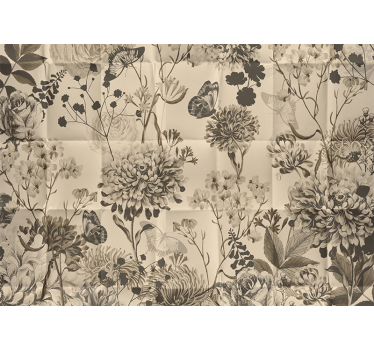 Mural habitación matrimonio diseño floral beige - TenVinilo