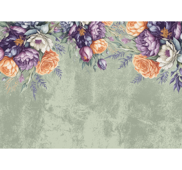 Mural habitación matrimonio diseño floral vintage - TenVinilo