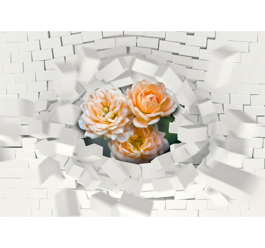 Papel pintado 3D explosión ladrillos con rosas - TenVinilo