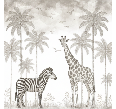 Fotomural bebé selva en blanco y negro - TenVinilo