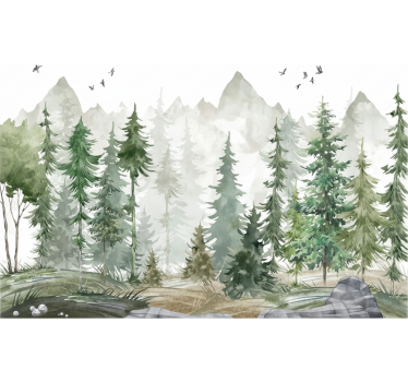 Papel pintado bosque pino nórdico minimalista - TenVinilo