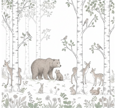 Papel pintado bosque dibujo juguetón del bosque - TenVinilo