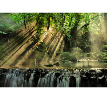 Papel pintado 3D verde paisaje bosque frondoso - TenVinilo
