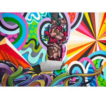 Mural arte urbano graffiti con flor - TenVinilo
