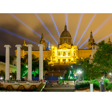 Fotomural ciudad Barcelona Montjuic de noche - TenVinilo