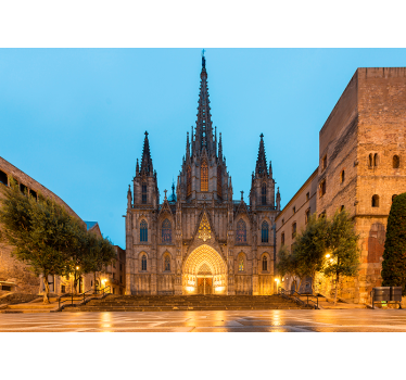 Mural de ciudad Barcelona catedral atardecer - TenVinilo