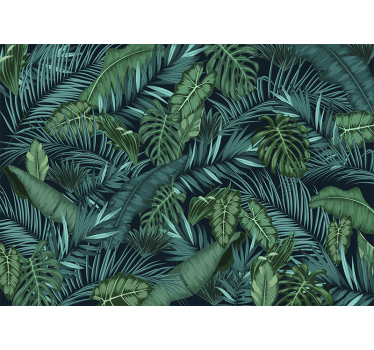 Papel pintado dormitorio verde de hojas tropicales - TenVinilo