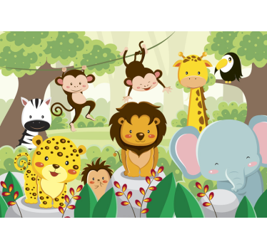 Mural infantil de animales de la selva - TenVinilo