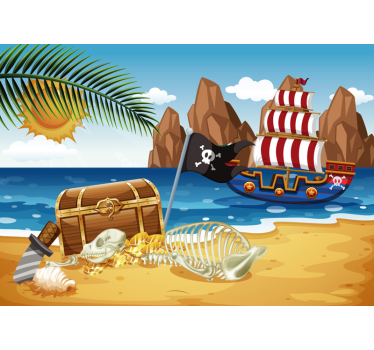 Mural infantil pared barco de piratas tesoro - TenVinilo