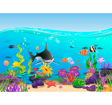 Mural infantil pared de mar de peces bajo el agua - TenVinilo