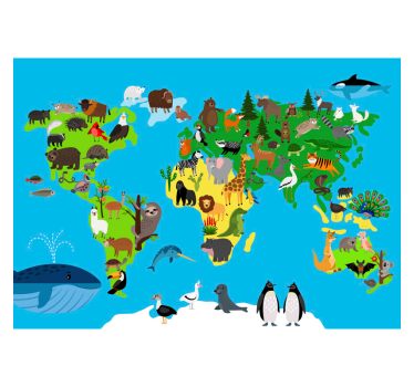 Mural mapaundi minimalista de animales - TenVinilo