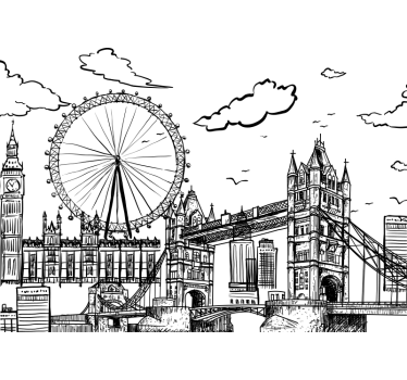 Papel pintado salón ciudad dibujo de Londres - TenVinilo
