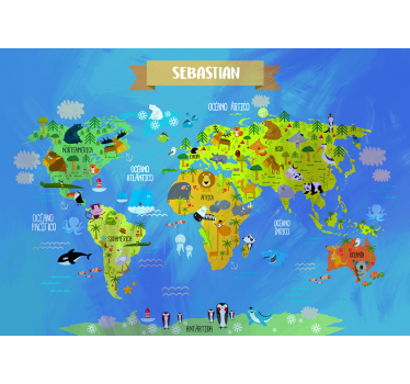 Mural infantil pared mapamundi personalizable - TenVinilo
