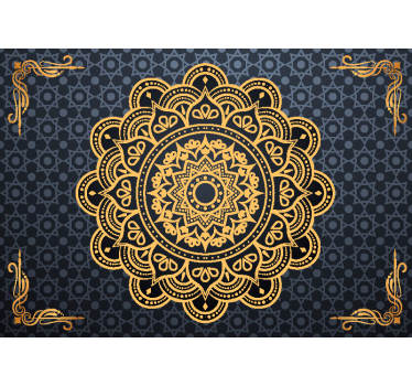Mural pared dormitorio mandala dorado fondo azul - TenVinilo