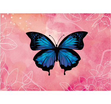 Papel mural rosa con mariposa elegante azul - TenVinilo