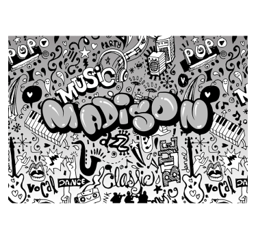 Mural habitación juvenil nombre con tema de música genial - TenVinilo