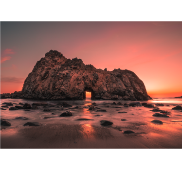 Papel pintado paisaje puesta de sol en la costa rocosa - TenVinilo