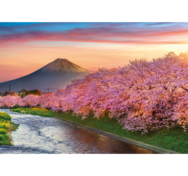 Papel pintado paisaje flores de cerezo del monte fuji - TenVinilo