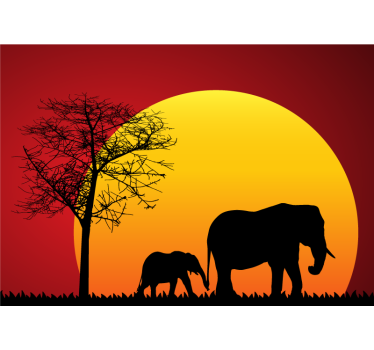 Fotomural animales elefantes al anochecer - TenVinilo