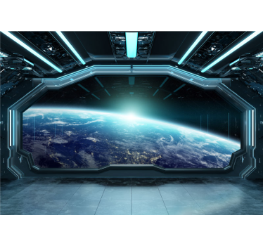 Papel pintado 3D nave espacial vistas a Tierra - TenVinilo