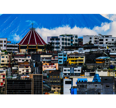 Fotomural ciudad paisaje urbano con volcán - TenVinilo