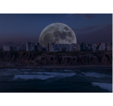 Fotomural abstracto horizonte urbano iluminado por la luna - TenVinilo
