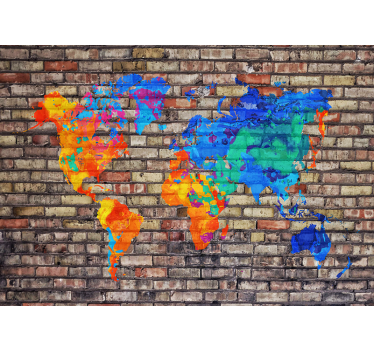 Papel pintado mapamundi mapa geográfico colorido - TenVinilo