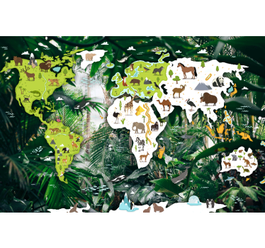 Papel pintado mapamundi mapa del mundo animal - TenVinilo