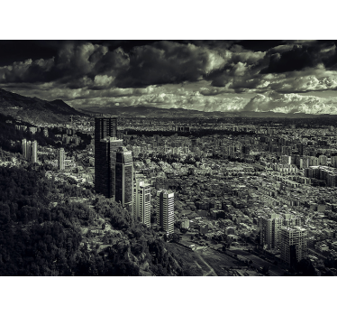 Fotomural ciudad paisaje urbano con vista a la montaña - TenVinilo