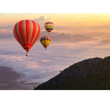 Papel pintado paisaje globos aerostáticos en el cielo - TenVinilo