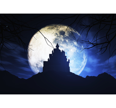 Fotomural fantasía castillo iluminado por la luna - TenVinilo