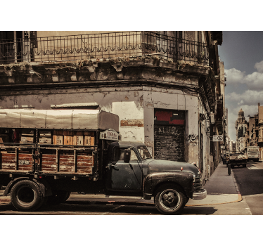 Fotomural ciudad camión vintage en la calle - TenVinilo