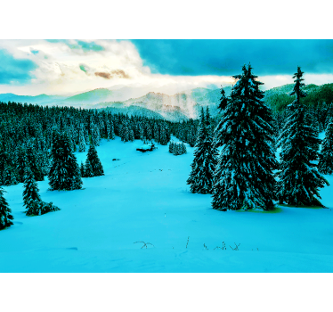 Papel pintado paisaje bosque de pinos nevados - TenVinilo