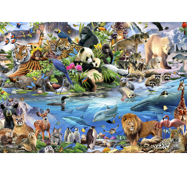 Mural de pared infantil escena de safari de vida silvestre - TenVinilo