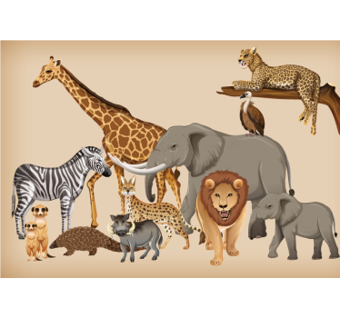 Fotomural animales colección de vida silvestre de la sabana - TenVinilo