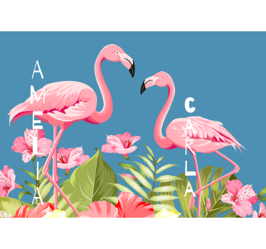 Fotomural animales flamencos y flores - TenVinilo