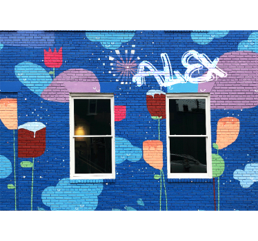Fotomural arte urbano elementos florales coloridos - TenVinilo
