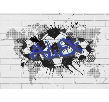 Papel pintado ladrillo graffiti fútbol con nombre - TenVinilo