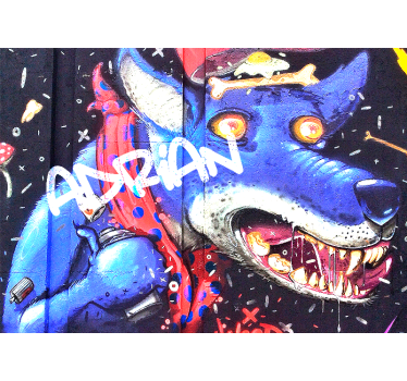 Fotomural arte urbano lobo azul personalizable - TenVinilo
