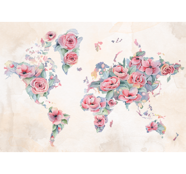 Mural de pared flores mapa mundial floral - TenVinilo