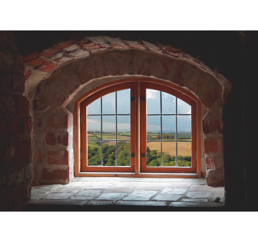 Papel pintado paisaje ventana de arco de piedra - TenVinilo