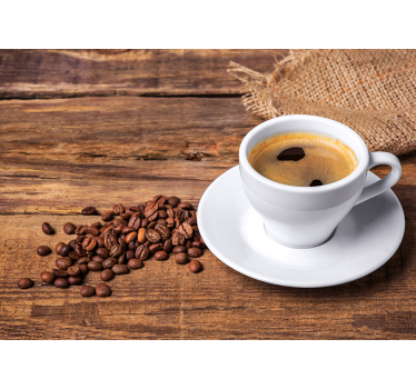 Papel pintado madera taza y granos café - TenVinilo