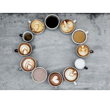 Mural moderno Diferentes tazas de café en círculo - TenVinilo