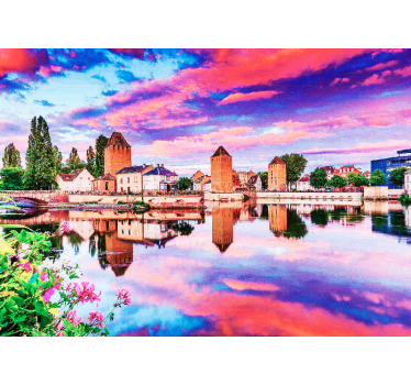 Fotomural ciudad reflejo del atardecer en estrasburgo - TenVinilo