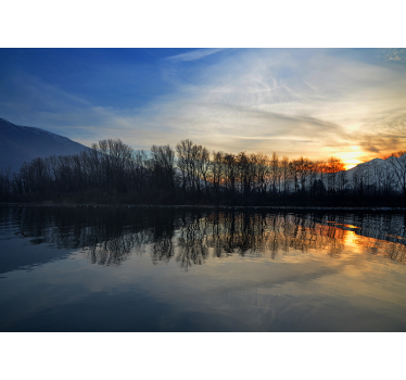 Papel pintado paisaje tranquilo atardecer en el lago - TenVinilo