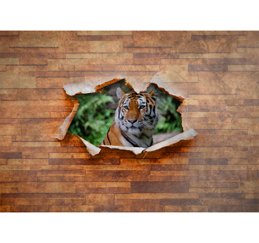 Fotomural animales cabeza de tigre en la pared - TenVinilo
