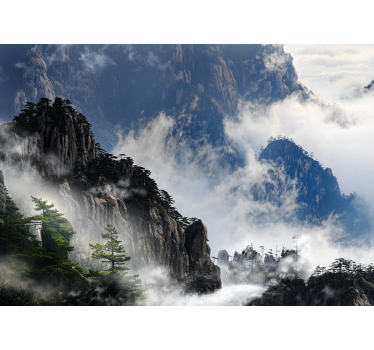 Papel pintado naturaleza escena de niebla montañosa - TenVinilo