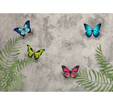 Mural de pared flores mariposas y hojas - TenVinilo